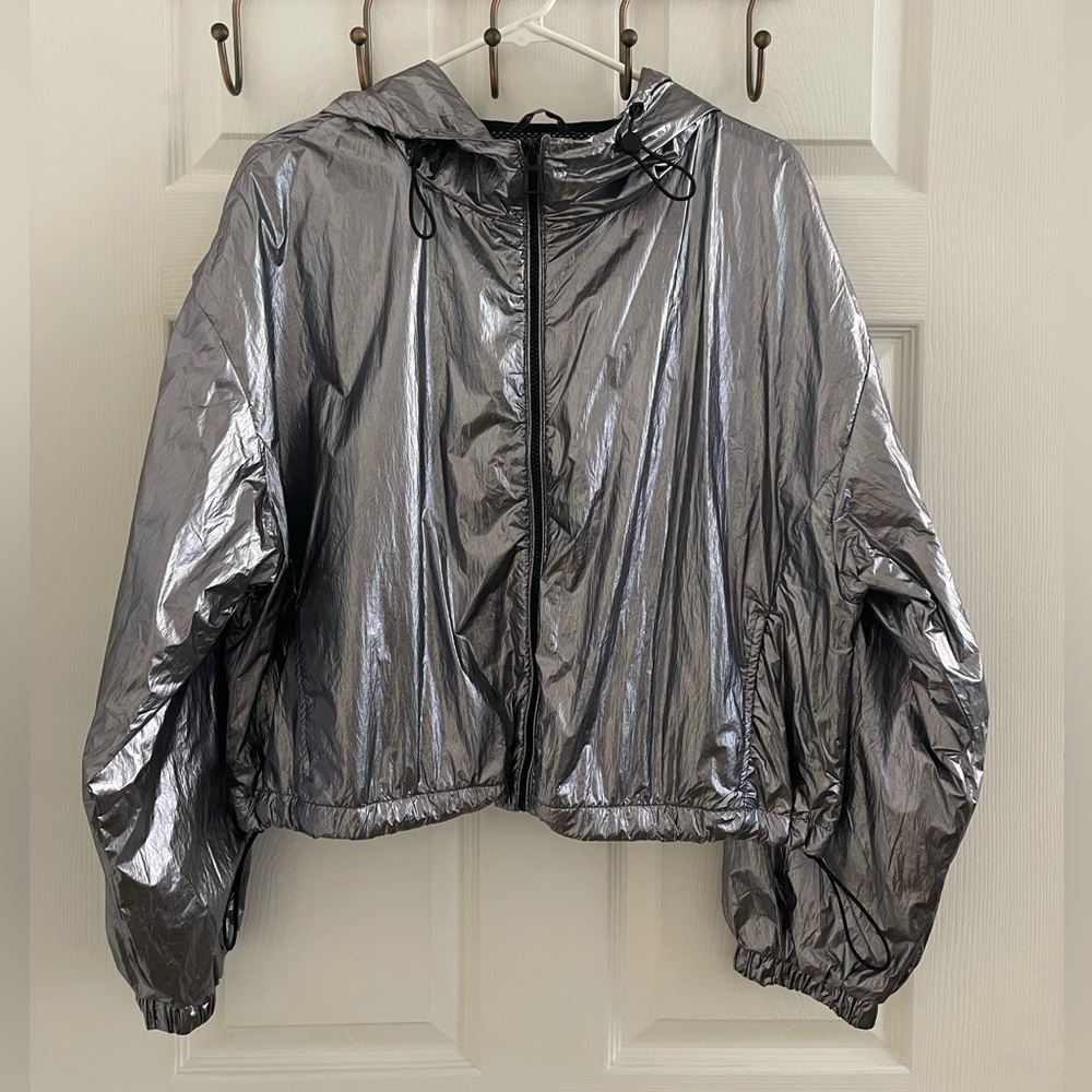 Bershka women metallic silver jacket water resistant